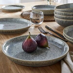 Denby Halo Speckle Large Deep Plates Oven Safe Stoneware, Made England Set of 2.